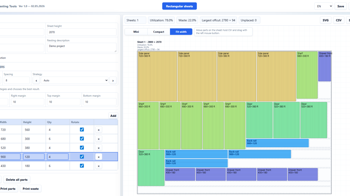 Introducing Nesting Tools: A New TRASA3 Service for Sheet Nesting